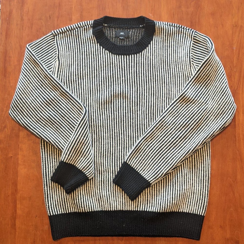 Obey black and white stripped sweater